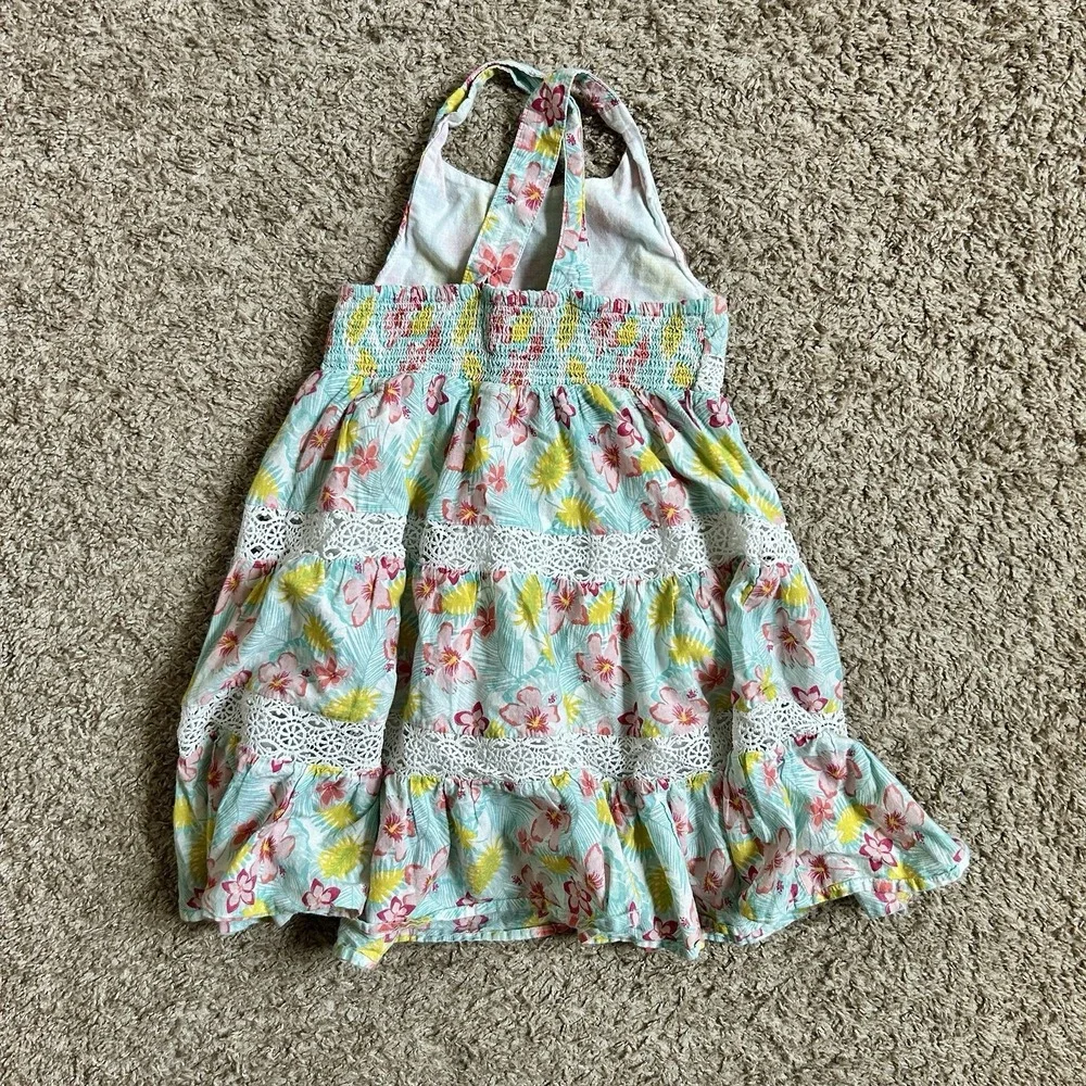 Tommy Bahama‎ Girls 4T Tropical Floral Tiered Crochet Lace Smocked Sundress Blue